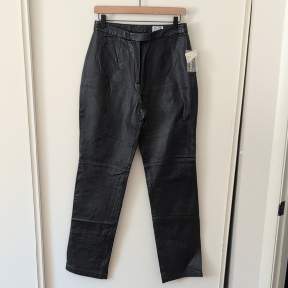 Vintage NWT Modern Images Womens 8 Black Leather Pants Deadstock Party Biker - Picture 1 of 8